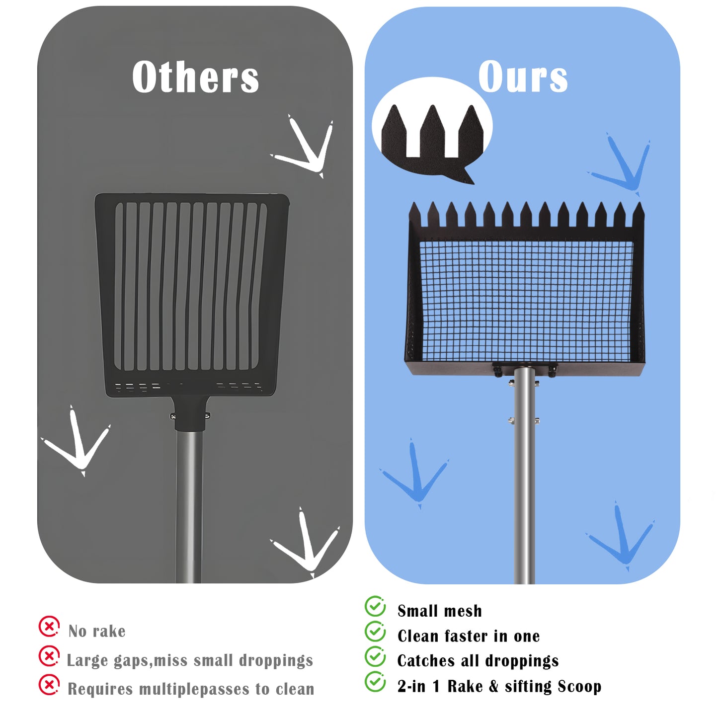 ZALALOVA Chicken Poop Scooper, 2-in-1 Metal Chicken Coop Accessori with 39" to 63" Adjustable Stainless Steel Handle,Cleaning Tools for Chicken Coops & Farm Animals Scoop