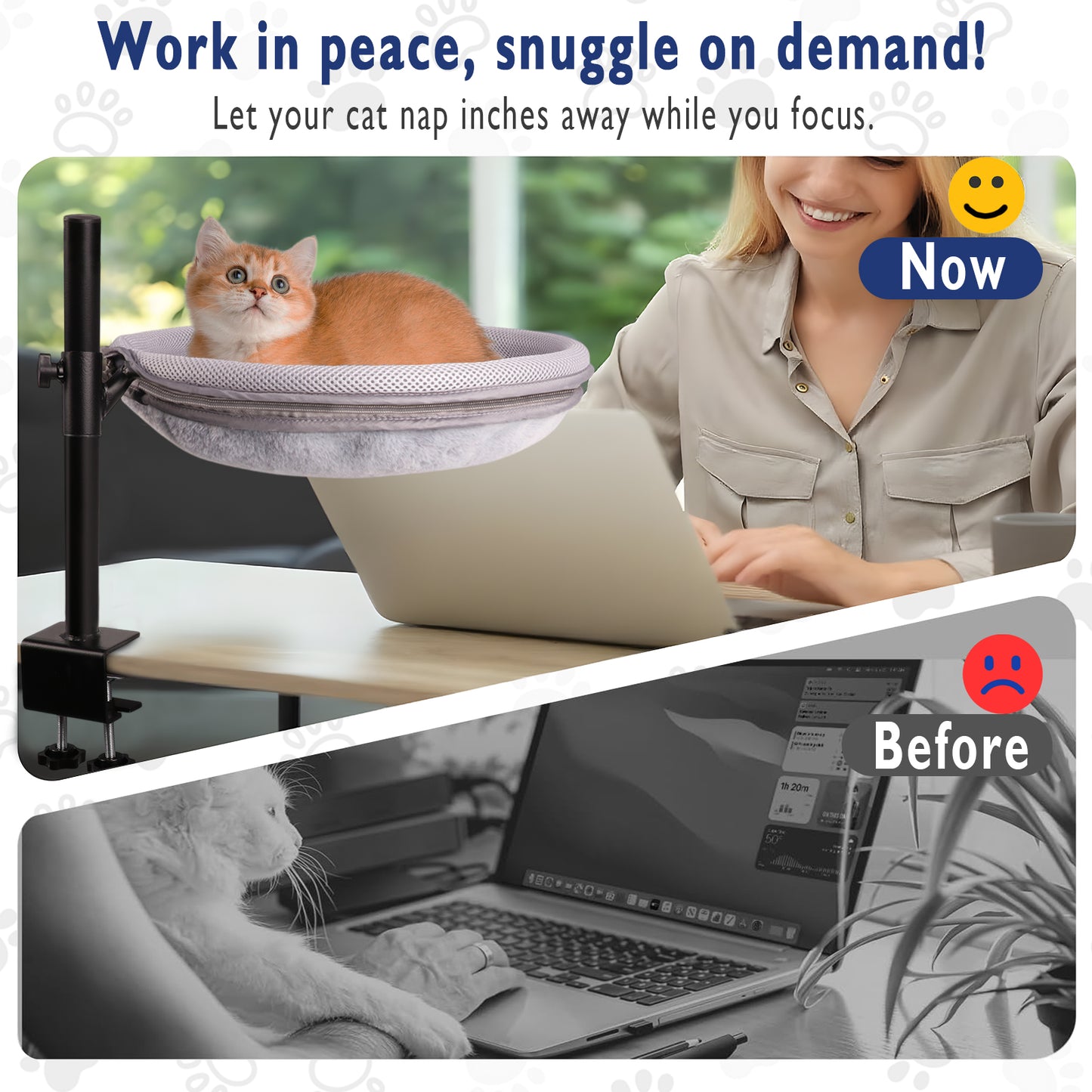 ZALALOVA Cat Desk Bed – Cat Bed for Indoor Cats with Adjustable Height & 360°Rotation, Cat Hammock for Desk with 2 Washable Pads, Supports up to 45lbs