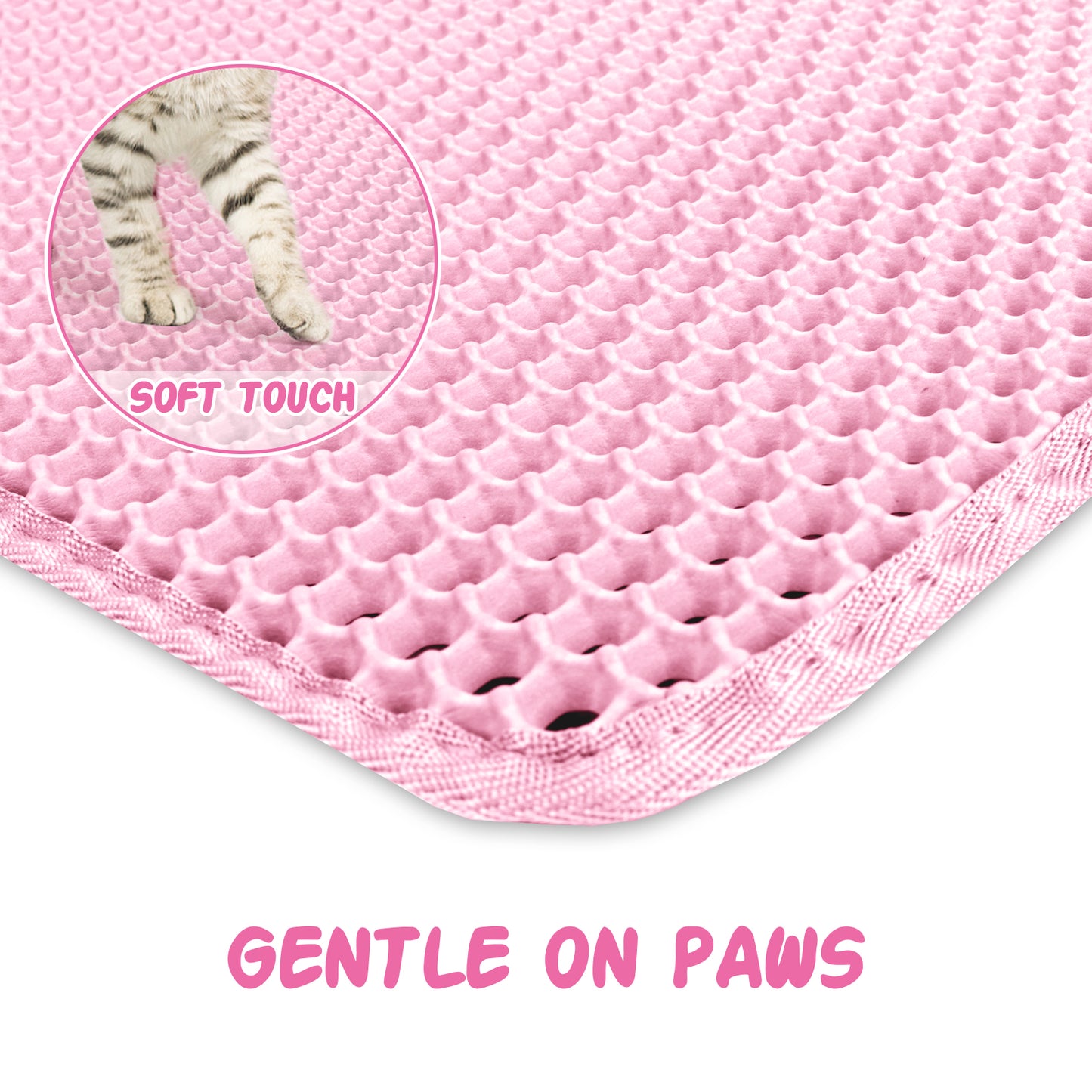 ZALALOVA Cat Litter Mat Kitty Litter Mat for Litter Box, 30 x 22 inch Four-fold Honeycomb Easy to Clean, Non-Slip, Waterproof Cat Mat Large (Pink)