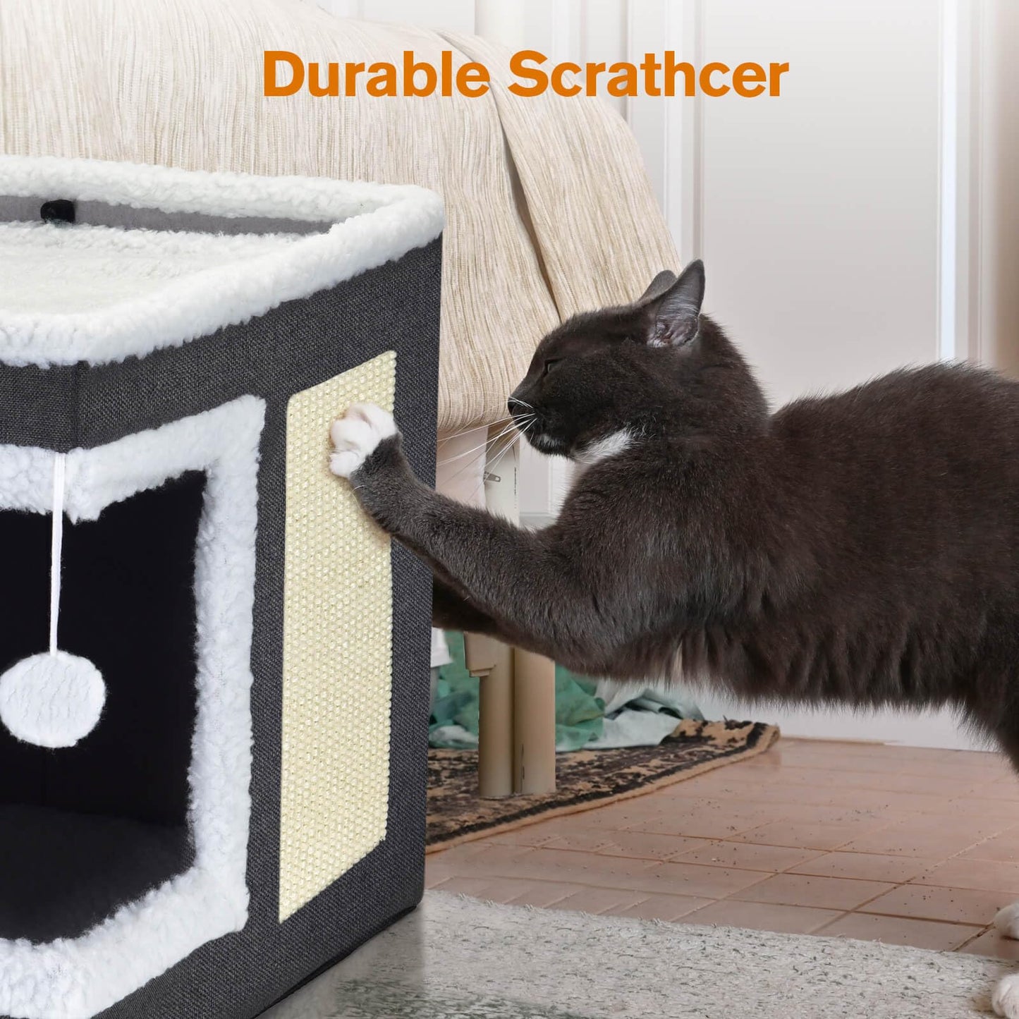 ZALALOVA Cat House for Indoor Cats Cube Bed, Covered Cat Cave Beds & Furniture with Scratch Pad and Hideaway Tent, Cute Modern Cat Condo for Multi Small Pet Large Kitten Kitty