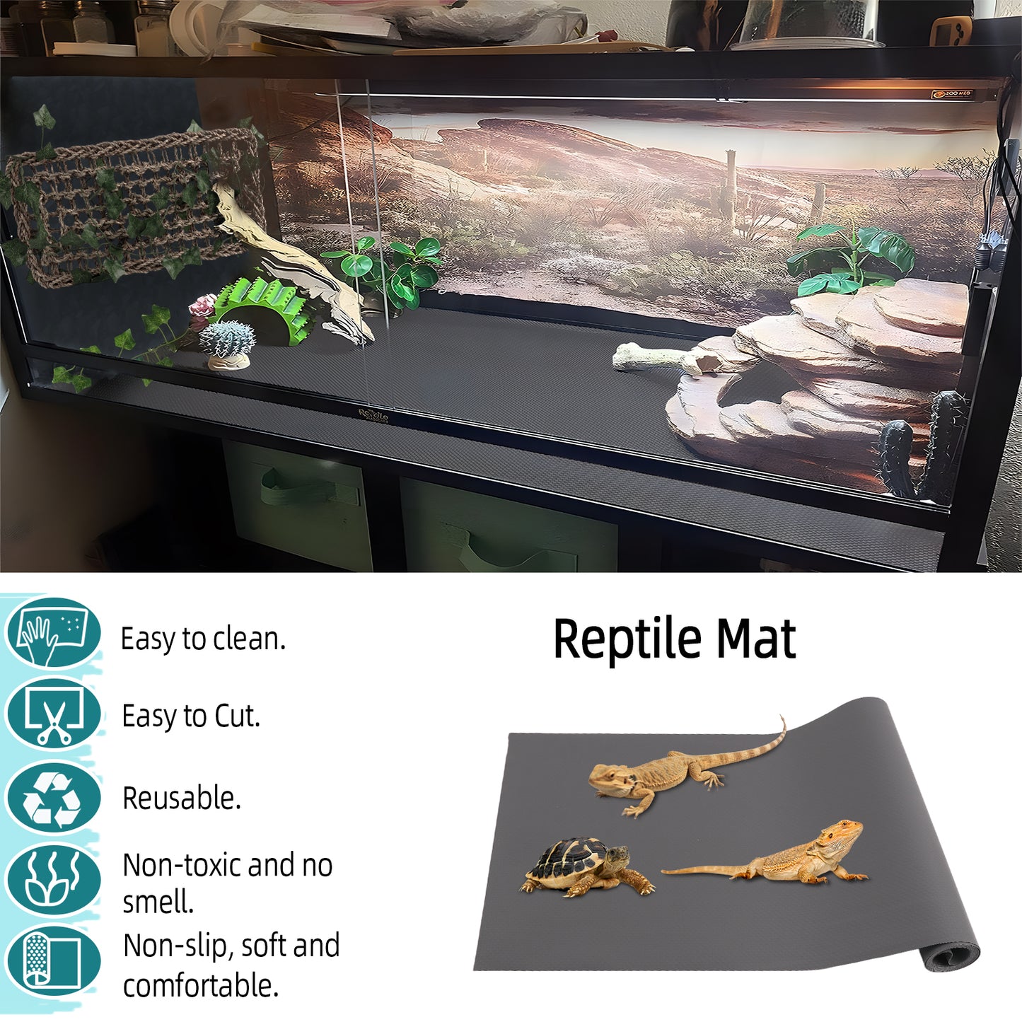 ZALALOVA Bearded Dragon Tank Accessories, Include Reptile Mat Hammock Plants Bridge Jungle Climber Vines Terrarium Decorations for Bearded Dragon Lizard Snake (10 PCS with Reptile Mat)