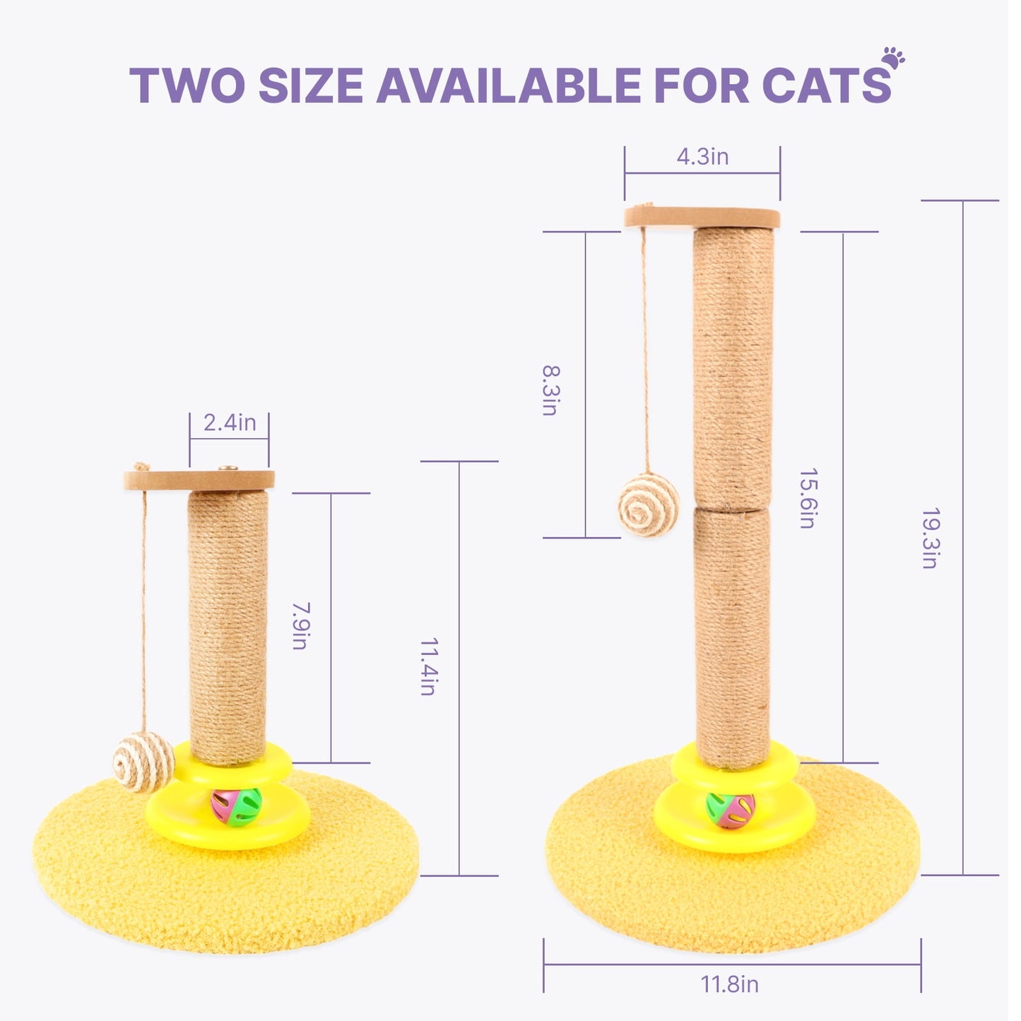 ZALALOVA Cat Scratching Post Interactive Toy with Dangling Ball, 19.3" Tall Sisal Cat Scratcher Post for Indoor Cats, Bell Ball Toy with Track and Stable Widen Base for Kittens