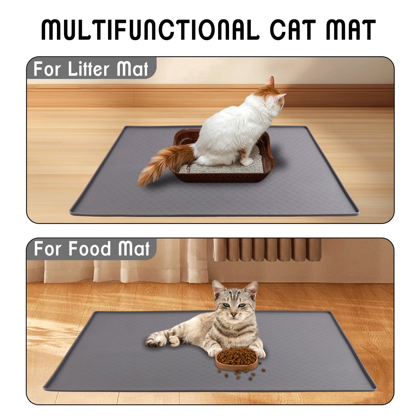 ZALALOVA Cat Litter Mat, Large 24"x32" Food-Grade Silicone Litter Box Mat for Litter Trapping, Waterproof, Non-slip, Easy to Clean(Grey)