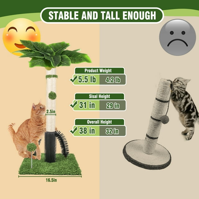 ZALALOVA Cat Scratching Posts,38" Tall Green Cat Scratch Post for Indoor Cats with Dangling Ball,Spring Ball