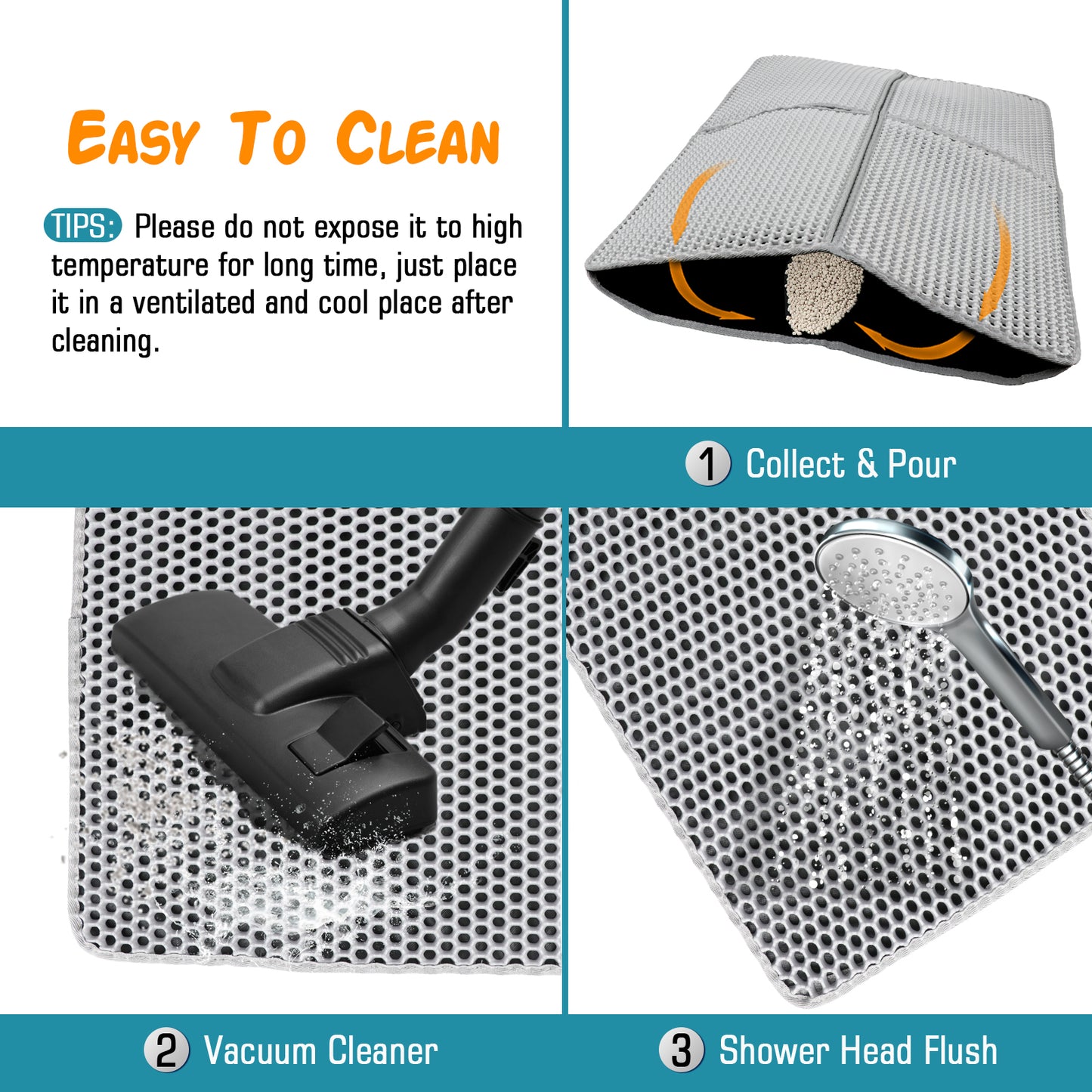 ZALALOVA Cat Litter Mat, 36 x 24 inch Washable Cat Litter Trapping Mat, Extra Large XL Honeycomb Double Layer Cat Mat, Urine & Waterproof Kitty Litter Mat (Gray)