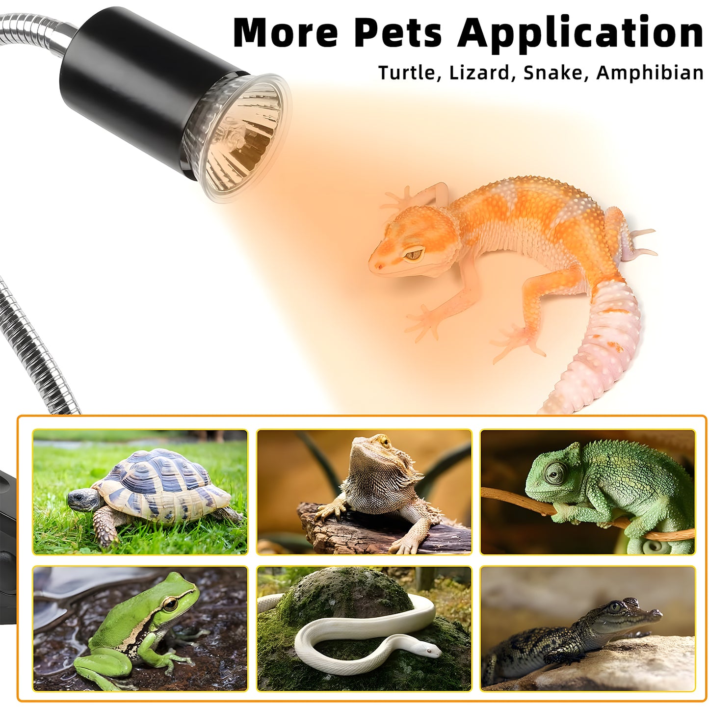 ZALALOVA Reptile Heat Lamp with Clamp,UVA UVB Light for Reptiles,Aquarium Turtle Tank Basking Lights with 360°Rotatable Timing & Dimming for Tortoise/Lizard/Bearded Dragon,2 Bulbs 75W