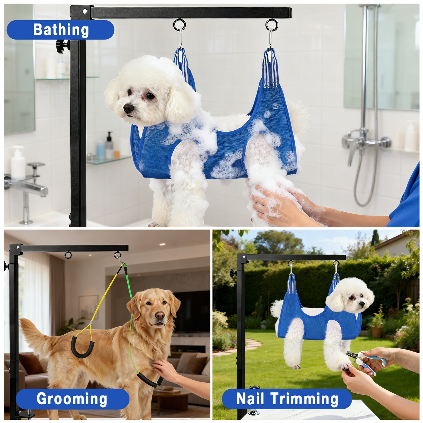 ZALALOVA Foldable Dog Grooming Arm with Clamp, 27-37" Adjustable Height, Dog Grooming Table and No-Sit Holder, Restraint for Small Medium Pet at Home or Salon