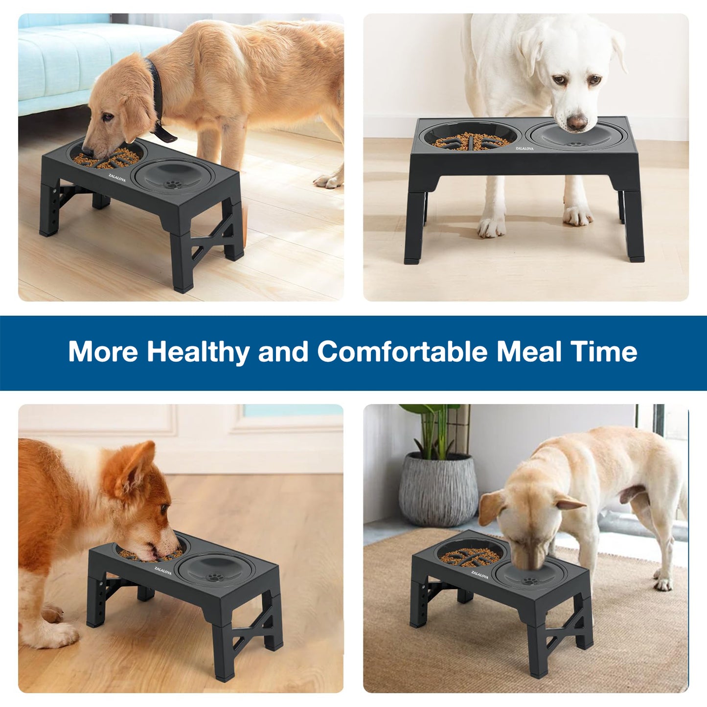 ZALALOVA Elevated Dog Bowls,Slow Feeder Bowls with No Spill Water Bowl, Non-Slip Food and Water Bowls with Stand for Medium and Large Dogs(Gray)