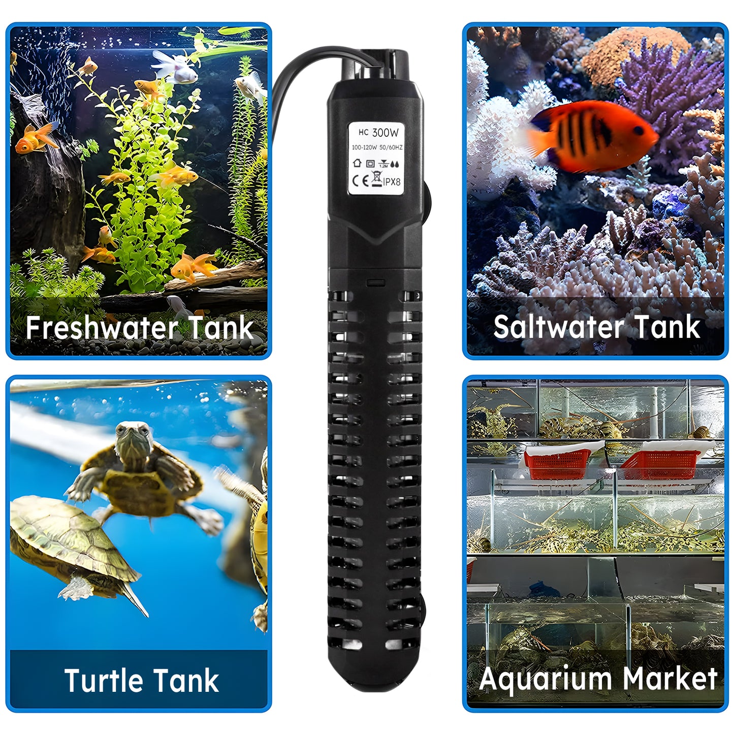 ZALALOVA Aquarium Heater, 300W Fish Tank Heater with LED Digital Display with Over-Temperature Protection, Submersible Aquarium Heater with 2 Suction Cup for Saltwater and Freshwater
