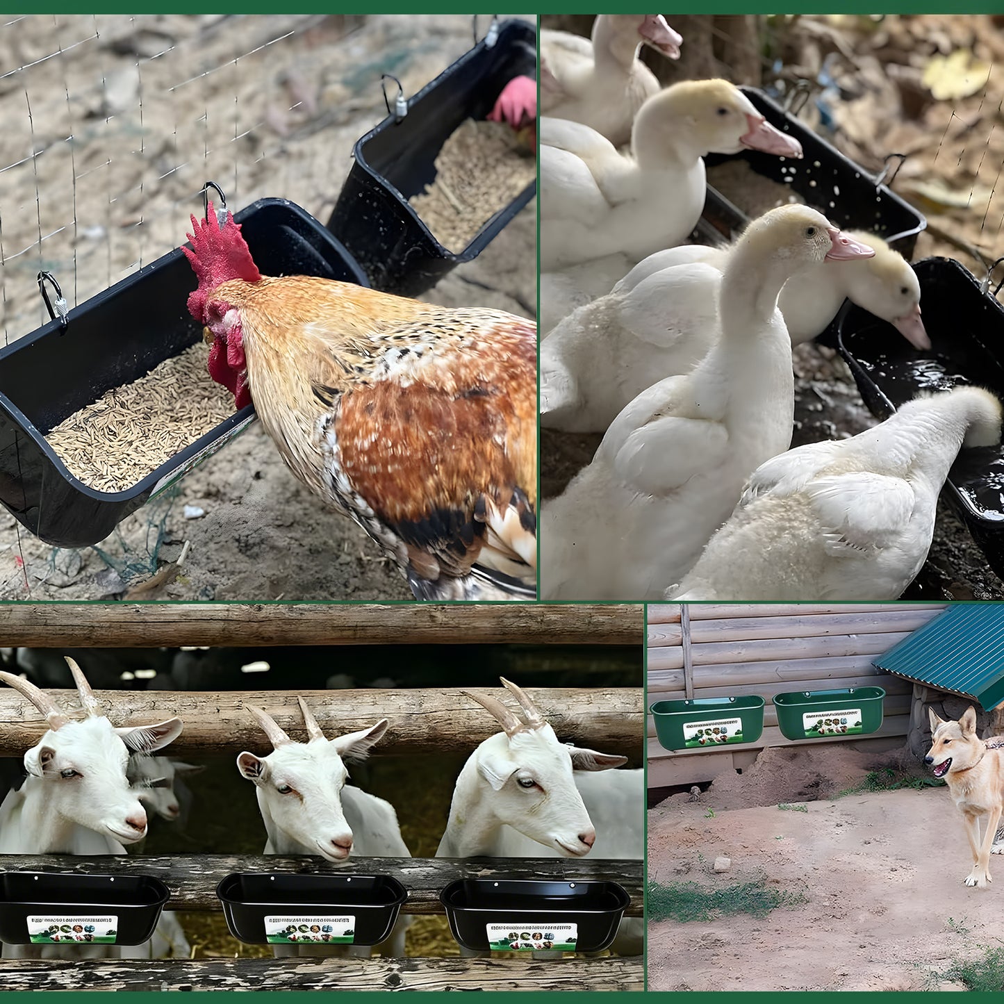 ZALALOVA 2 Pack Duck Chicken Feeder,Hanging Fence Feed Trough,Goose Turkey Chick Waterer with Clips,Livestock Feeding Container,Poultry Bucket,5 Quarts in Total Black