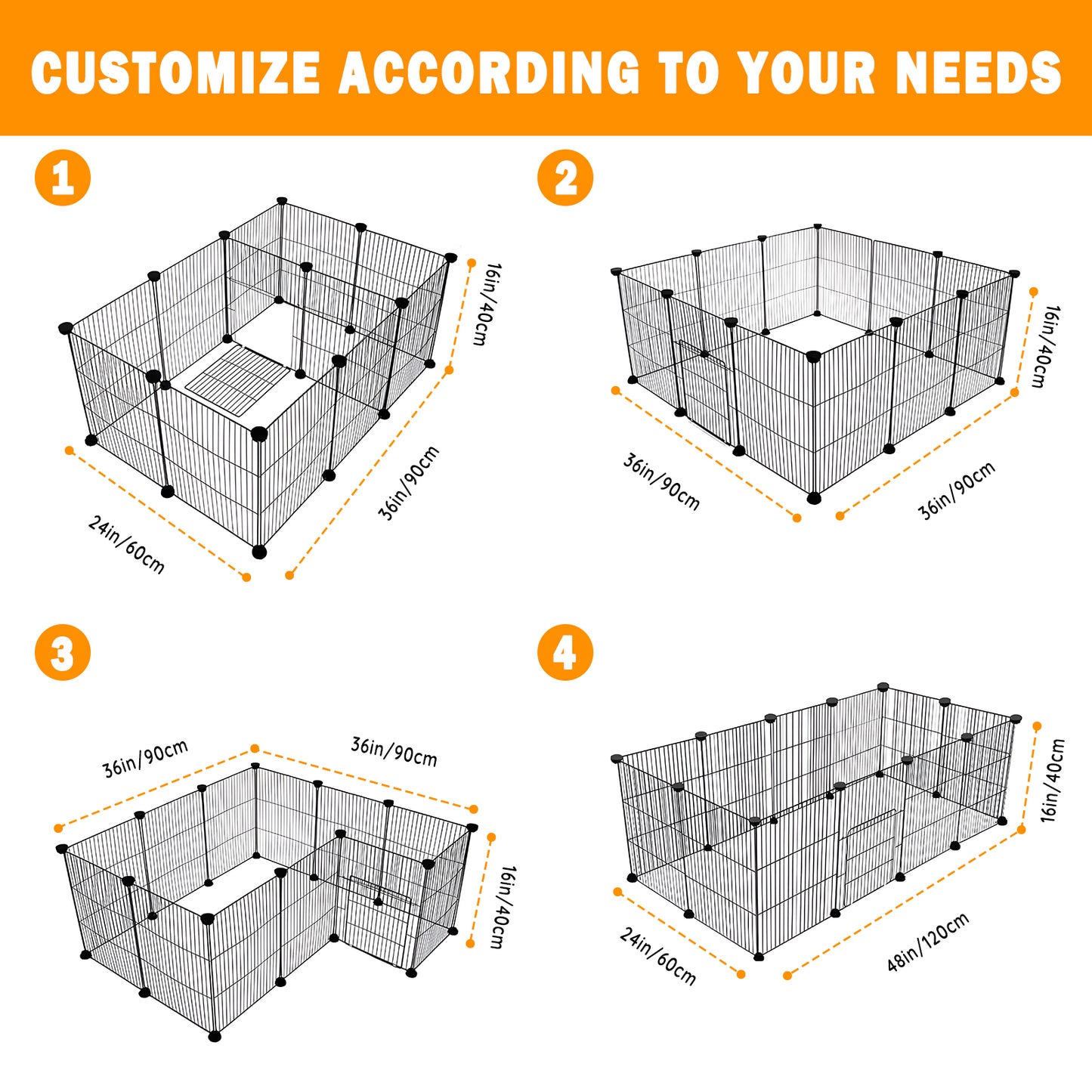 ZALALOVA 12 Panels Guinea Pig Cages,DIY Small Animal Playpen with 900D Oxford Waterproof Liner,48" x 24" x 16" Small Animals Cage Pet Playpen with Door for Bunny Turtle Hedgehog,Indoor Outdoor Porta