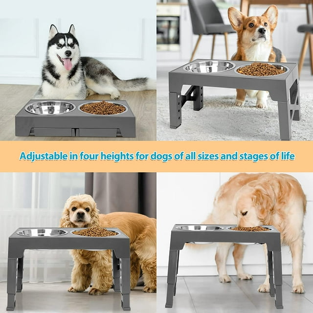 ZALALOVA Elevated Dog Bowls Stand with 2 Stainless Steel Dishes, Raised Dog Bowl Adjusts to 5 Heights (3.15", 8.9", 10",11.2", 12.4") for Medium and Large Dogs（Gray）