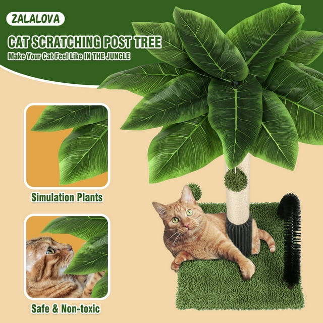 ZALALOVA Cat Scratching Posts,38" Tall Green Cat Scratch Post for Indoor Cats with Dangling Ball,Spring Ball
