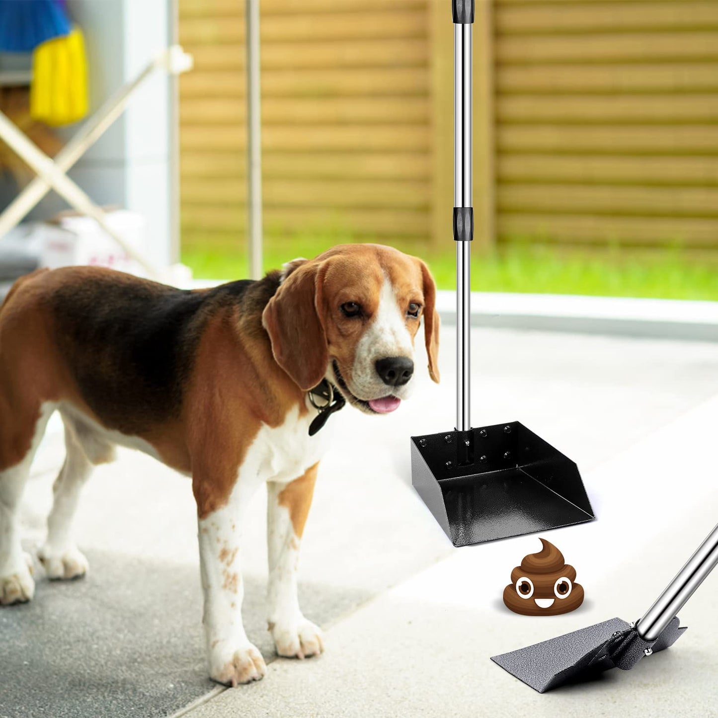 ZALALOVA 3 Pack Steel Stainless Dog Pooper Scooper Set, 37.8" Adjustable Handle Poop Scooper with Tray,Rake and Spade, No Bending Clean up for Medium and Large Dog