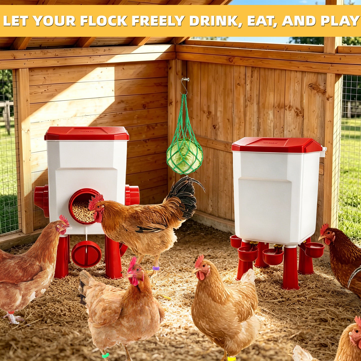 ZALALOVA Chicken Feeder and Waterer Set with Legs,3 Gallon Automatic Chicken Feeder,26.4 Pounds Waterer No Waste Poultry,Chicken Coop Accessories for Hens Ducks Poultry
