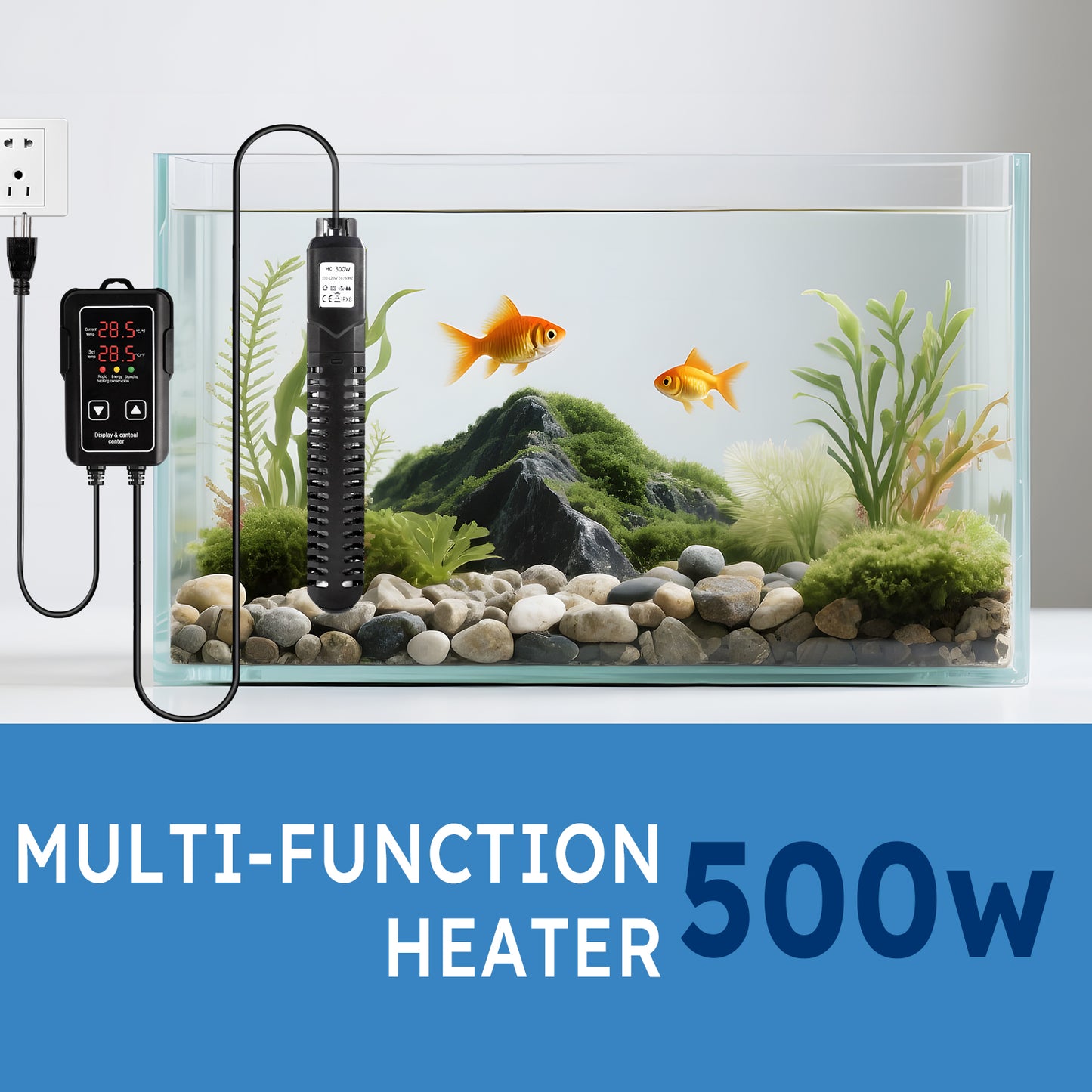 ZALALOVA Aquarium Heater, 500W Fish Tank Heater with LED Digital Display with Over-Temperature Protection, Submersible Aquarium Heater with 2 Suction Cup for Saltwater and Freshwater
