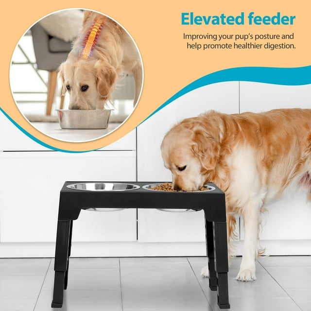 ZALALOVA Elevated Dog Bowls Stand with 2 Stainless Steel Dishes, Raised Dog Bowl Adjusts to 5 Heights (3.15", 8.9", 10",11.2", 12.4") for Medium and Large Dogs（Black）