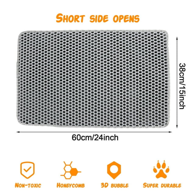 ZALALOVA Cat Litter Mat Kitty Litter Mat for Litter Box, 24 x 15 inch Honeycomb Easy to Clean, Soft on Paws, Non-Slip, Waterproof Cat Mat (Gray)