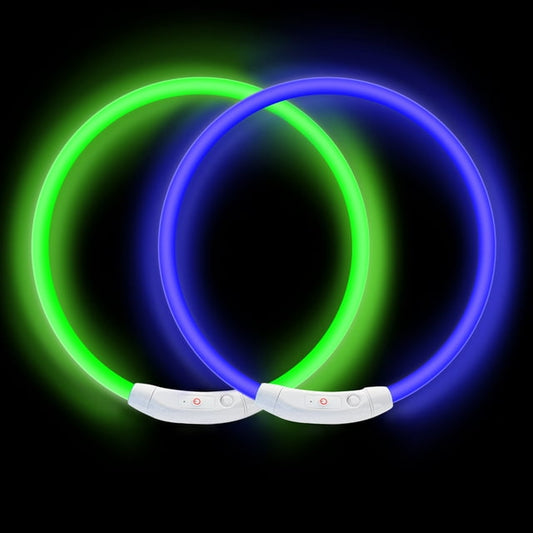ZALALOVA 2 Pack LED Dog Collar Light up Dog Collars USB Rechargeable TPU Glow Safety Basic Dog Collars for Large Medium Small Dogs (Blue&Green)