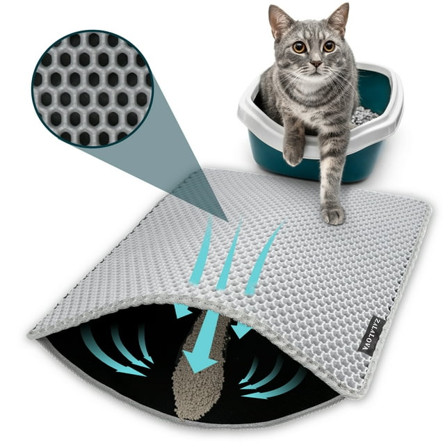 ZALALOVA Cat Litter Mat Kitty Litter Mat for Litter Box, 24 x 15 inch Honeycomb Easy to Clean, Soft on Paws, Non-Slip, Waterproof Cat Mat (Gray)