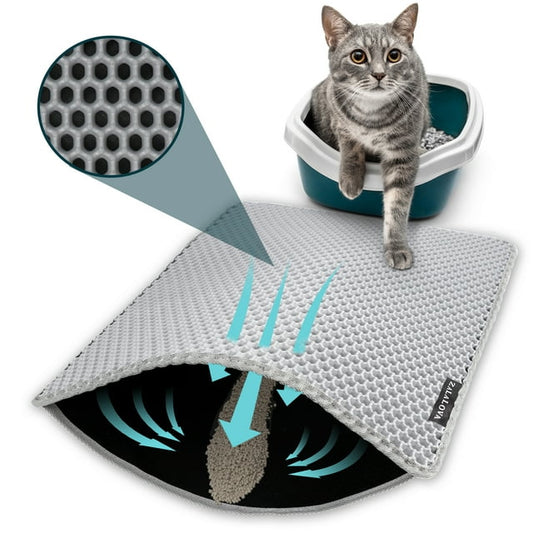ZALALOVA Cat Litter Mat Kitty Litter Mat for Litter Box, 24 x 15 inch Honeycomb Easy to Clean, Soft on Paws, Non-Slip, Waterproof Cat Mat (Gray)