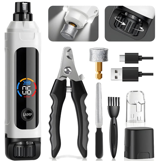 ZALALOVA Dog Nail Grinder, 6-Speed Quiet Electric Dog Nail Trimmers, Dog Nail Clippers with File for Small Medium Large Dogs, Cats, Rechargeable Pet Paw Grooming Supplies Kit, 2 Grinding Wheels (White）
