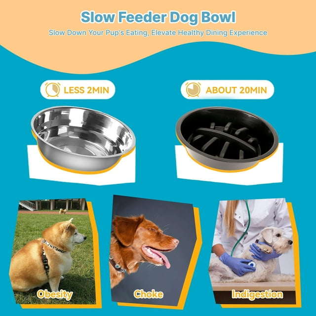 ZALALOVA Elevated Dog Bowls Stand with 2 Stainless Steel Dishes 1 Slow Feeder Dog Bowl, Raised Dog Bowl Adjusts to 5 Heights (3.15",8.9”，10",11.2”，12.4") for Medium and Large Dogs