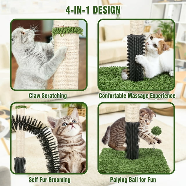 ZALALOVA Cat Scratching Posts,38" Tall Green Cat Scratch Post for Indoor Cats with Dangling Ball,Spring Ball