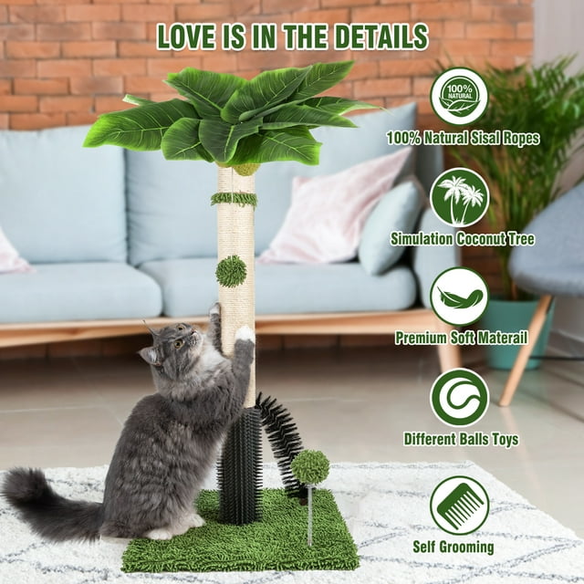 ZALALOVA Cat Scratching Posts,38" Tall Green Cat Scratch Post for Indoor Cats with Dangling Ball,Spring Ball