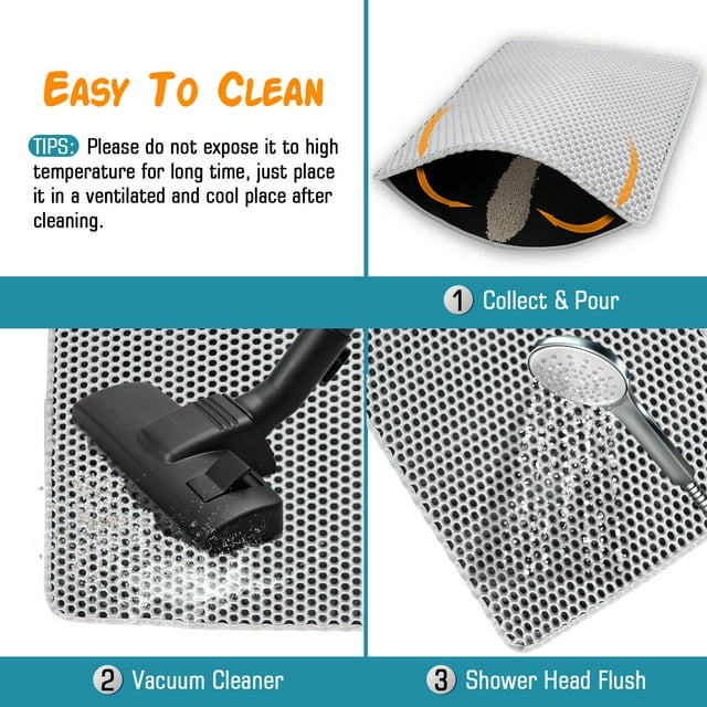 ZALALOVA Cat Litter Mat Kitty Litter Mat for Litter Box, 24 x 15 inch Honeycomb Easy to Clean, Soft on Paws, Non-Slip, Waterproof Cat Mat (Gray)